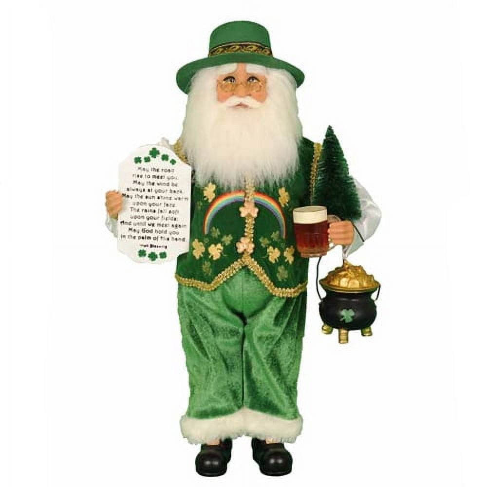 Hand-Painted Irish Santa Glass Figurine, 17 Inches