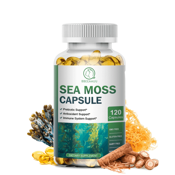 Irish Sea Moss Capsules - 2000 mg - Made with Bladderwrack & Burdock Root - Seamoss Supplement for Thyroid, Energy, Immune Support, 120 CT
