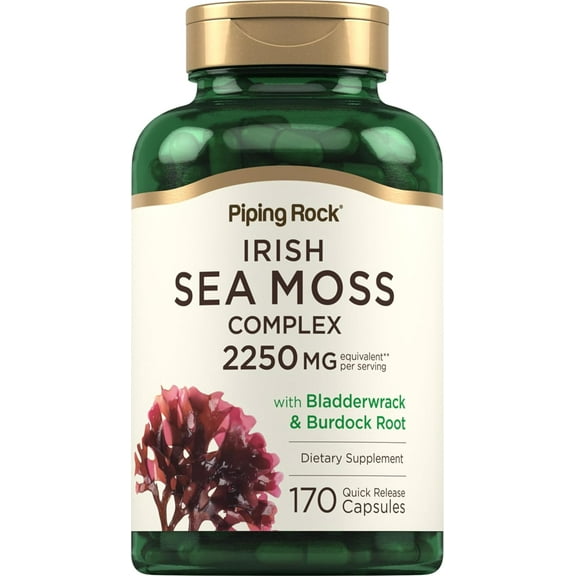 Irish Sea Moss Complex with Bladderwrack & Burdock Root 2250 mg | 170 Quick Release Capsules | Non-GMO, Gluten Free | By Piping Rock