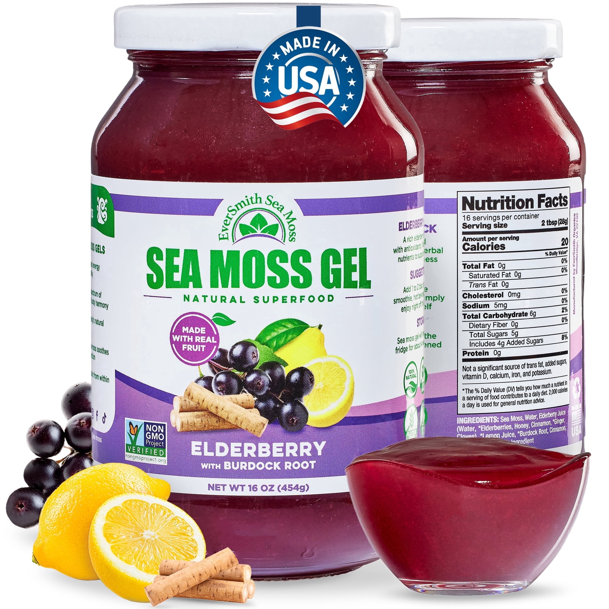 EverSmith Organics Irish Sea Moss Gel, Elderberry, Burdock Root
