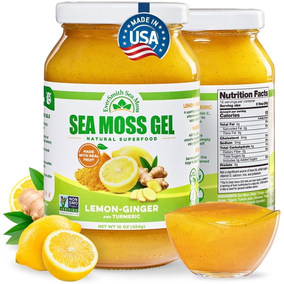 Irish Sea Moss Gel (Lemon Ginger) - LARGE 16 OZ - Real Fruit - Wildcrafted Sea Moss