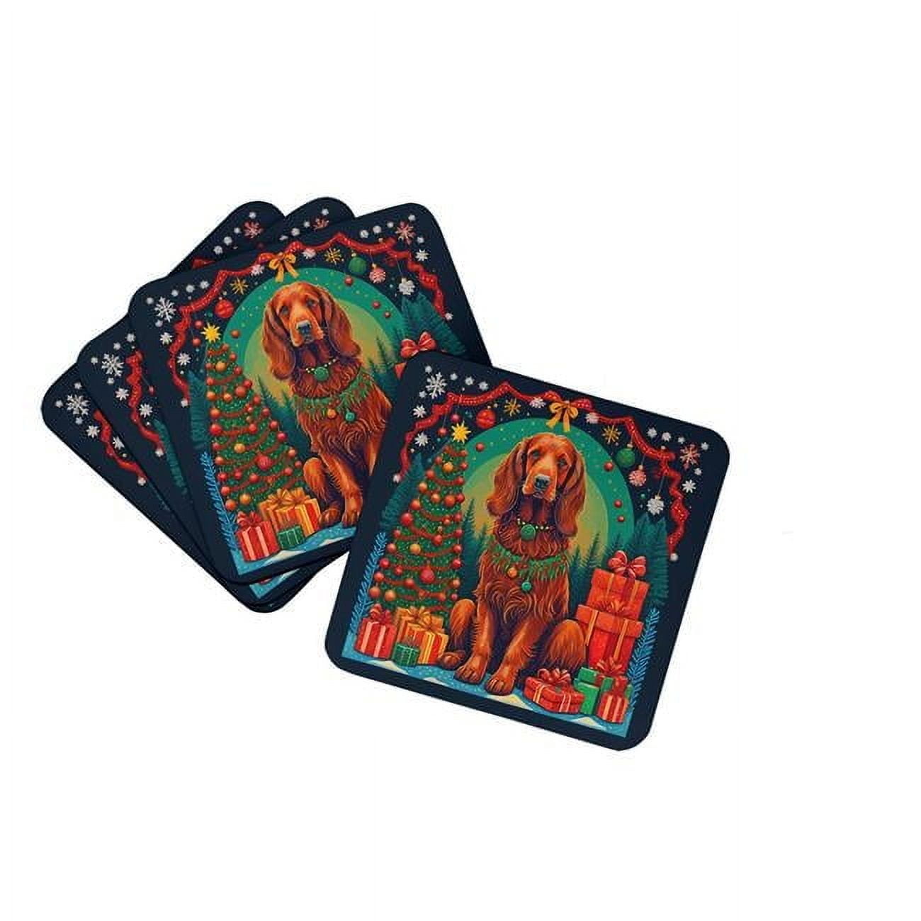 Irish Setter Christmas Foam Coaster Set of 4 3.5 in x 3.5 in