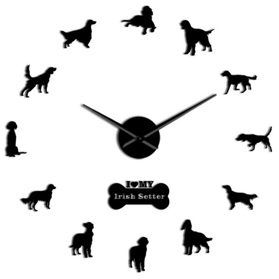 Irish Setter DIY Giant Wall Clock Frameless Wall Art Clock Red Setter Decorative Big Wall Watch Pet Store Decor(Black,27inch)