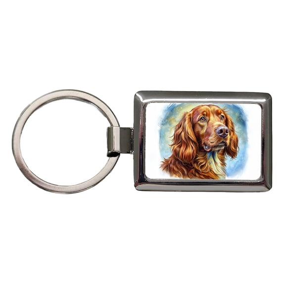 Irish Setter Dog Illustration Metal Rectangle Keychain