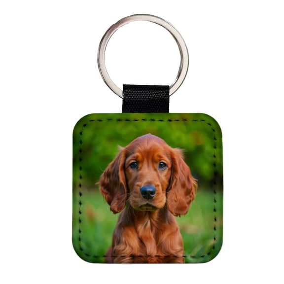 Irish Setter Dog Puppy Photo Faux Leather Square Keychain