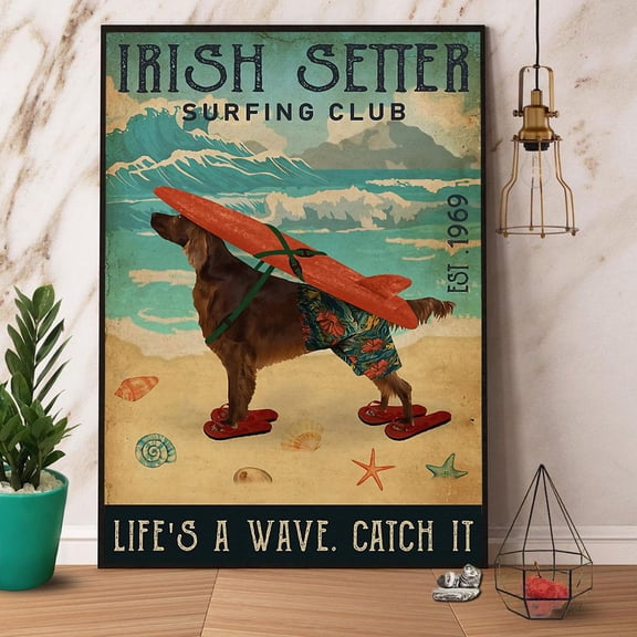 Irish Setter Dog Surfing Club Life'S A Wave Paper Poster No Frame Matte Wall Art Decor 11 x 17 Inch Poster