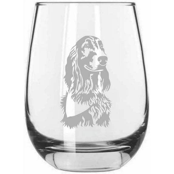 Irish Setter Dog Themed Etched 15.25oz Libbey Stemless Wine Glass