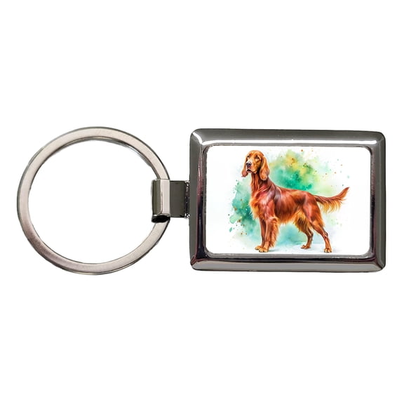 Irish Setter Dog Watercolor Style Metal Rectangle Keychain