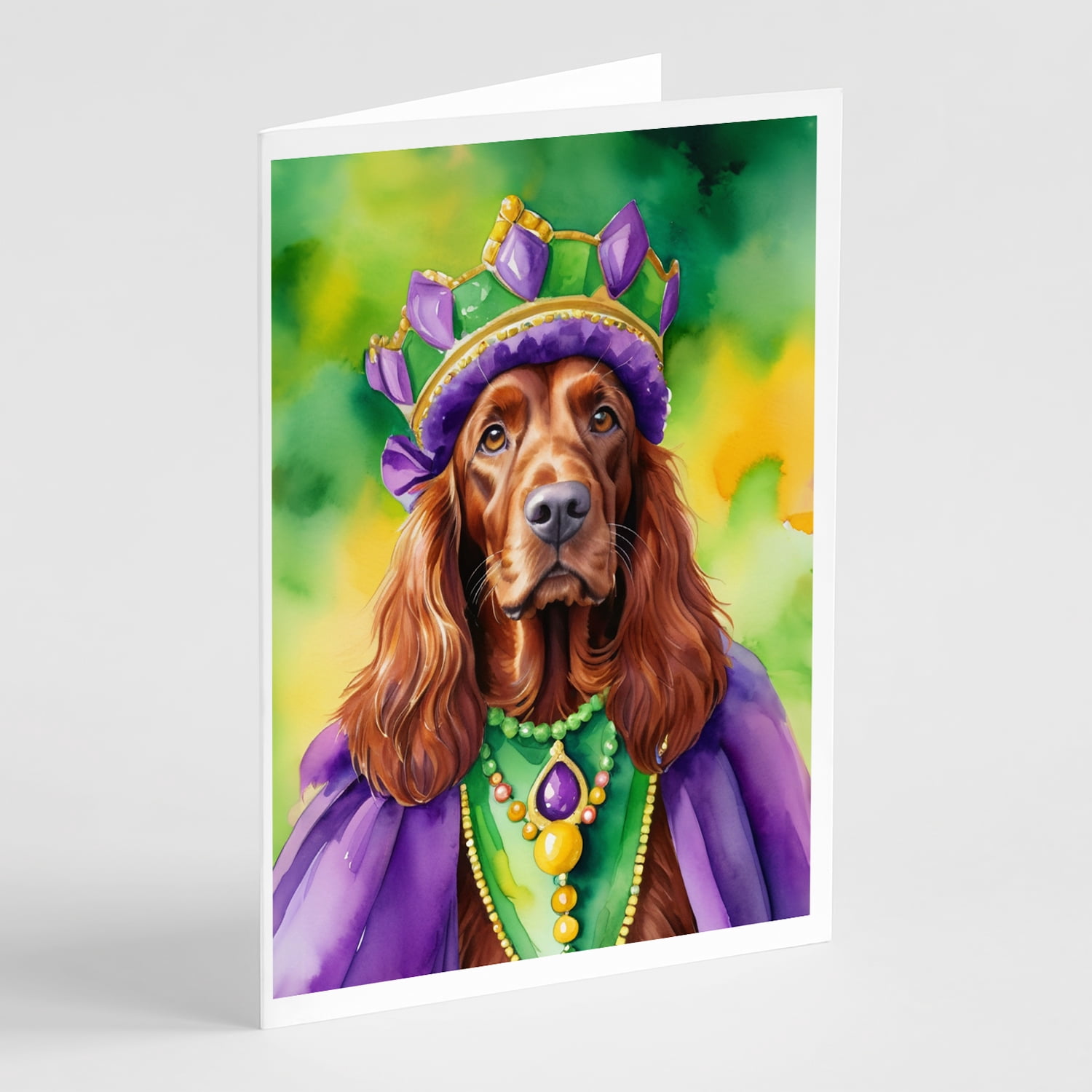 Irish Setter King of Mardi Gras Greeting Cards Pack of 8 7 in x 5 in