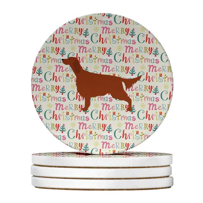 Irish Setter Merry Christmas Large Sandstone Coasters Pack of 4 4 in x 4 in