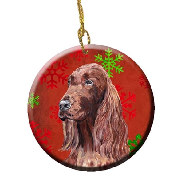 Irish Setter Red Snowflakes Holiday Ceramic Ornament, 2.81 Dia