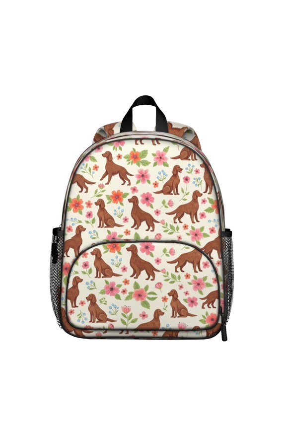 Irish Setter and Floral Beige Pattern Backpack for School, Cute School Bag with Adjustable Shoulder Straps and Padded Back, 13.8"x11.4"x6"