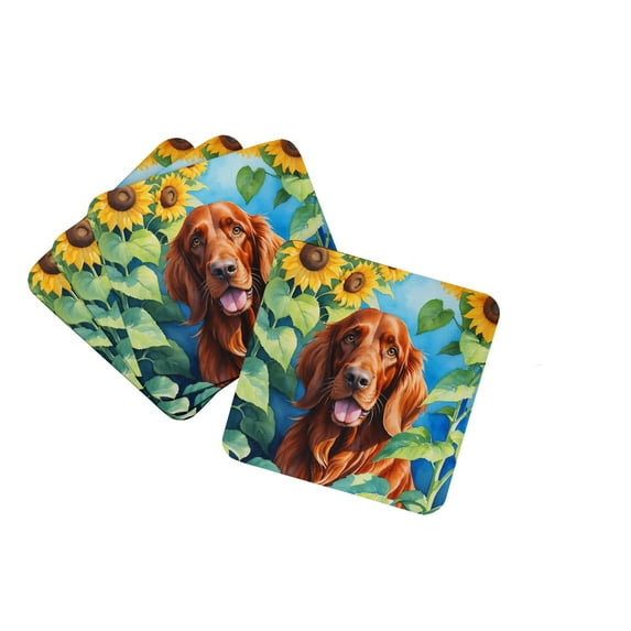 Irish Setter in Sunflowers Foam Coasters 3.5 in x 3.5 in