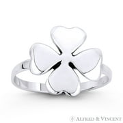 ALFRED & VINCENT Irish Shamrock 4-Leaf Heart Clover Irish / Celtic Luck Charm Ring in .925 Sterling Silver