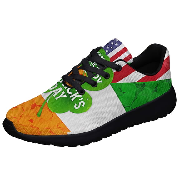 Irish Shamrock American flag Happy St Patrick's Day Shoes Sneakers Black Size 5