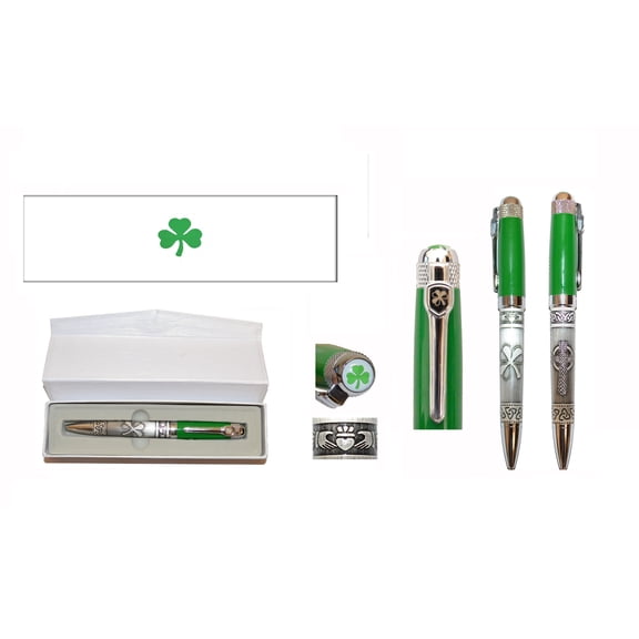 Irish Shamrock Ballpoint Pen Green Claddagh Celtic Cross Pen for Men Women, Irish Gift Pen in Gift Box, St. Patrick's Day Gift
