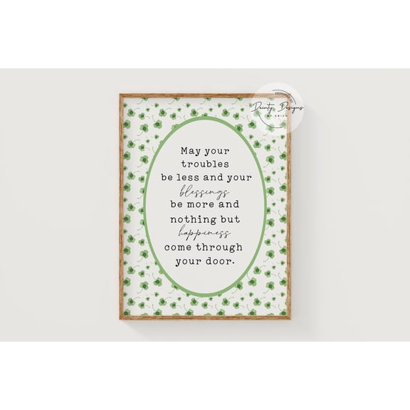 Irish Shamrock Blessing St Patrick Wall Art, Unframed Paper Print Size 8x12