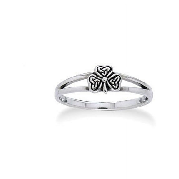 Irish Shamrock Celtic Knot 3-Leaf Clover Sterling Silver Narrow 5mm Pinky Ring