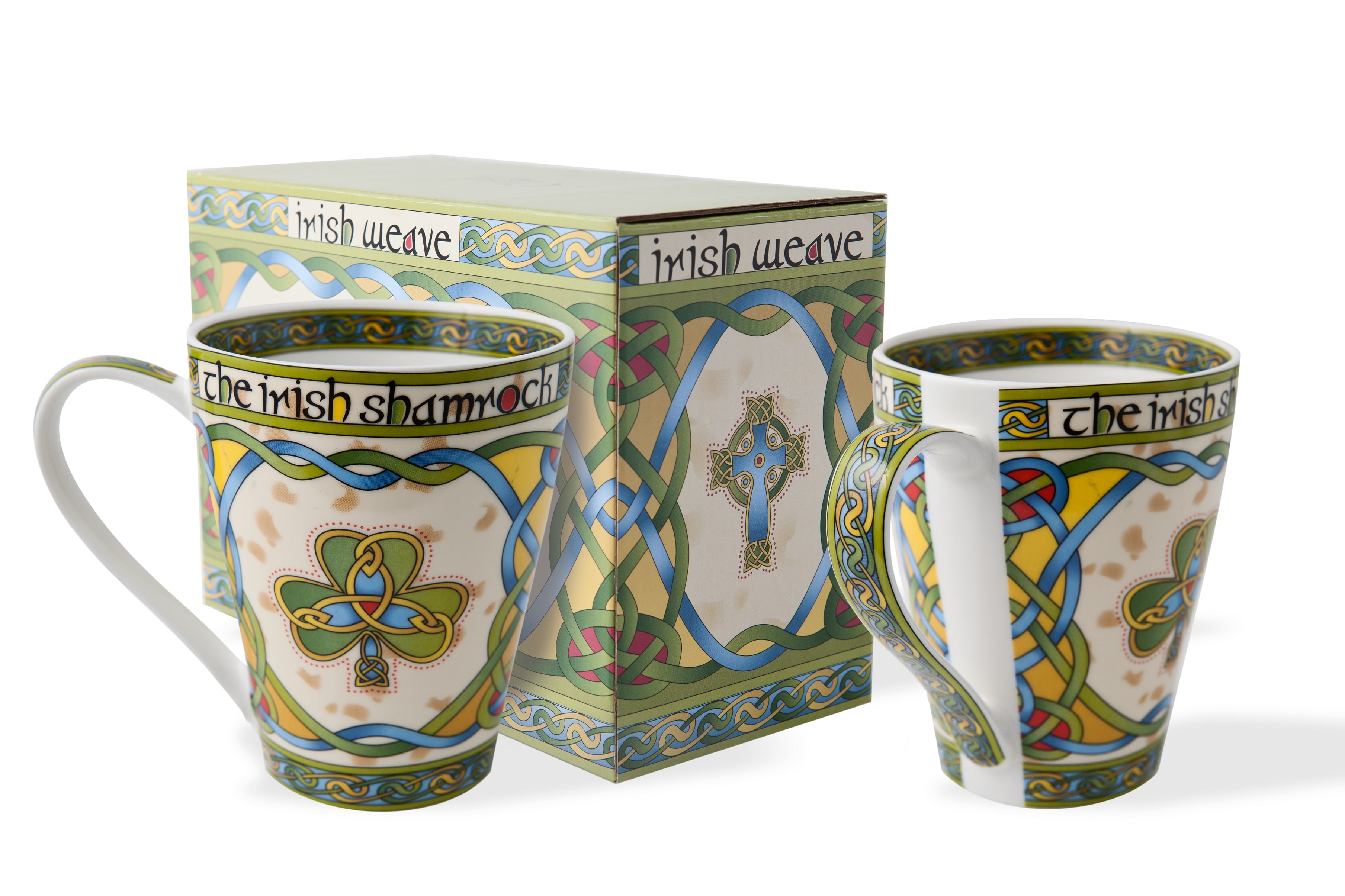 Irish Shamrock Cup Set of Two Coffee Mugs Gift Boxed