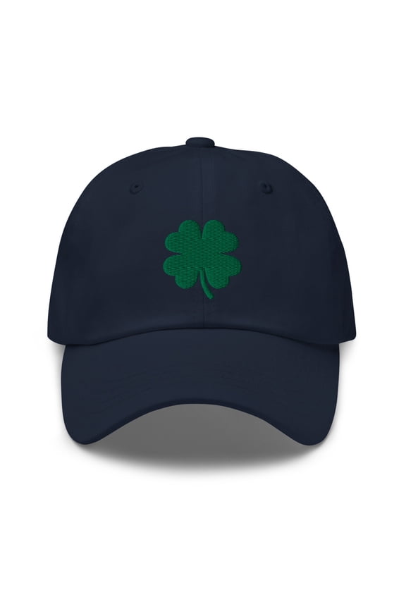 Irish Shamrock Hat, Dad Hat, 4 Leaf Clover Embroidered Hat, Irish American Hat, Lucky Shamrock Hat, St. Patrick's Day Hat, Lucky Hat (Navy)