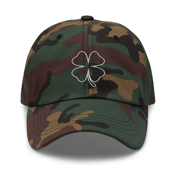 Irish Shamrock Hat, Dad Hat, Irish American Hat, 4 Leaf Clover Embroidered Hat, St. Patrick's Day Hat, Lucky Shamrock Hat, Lucky Hat (Green Camo)