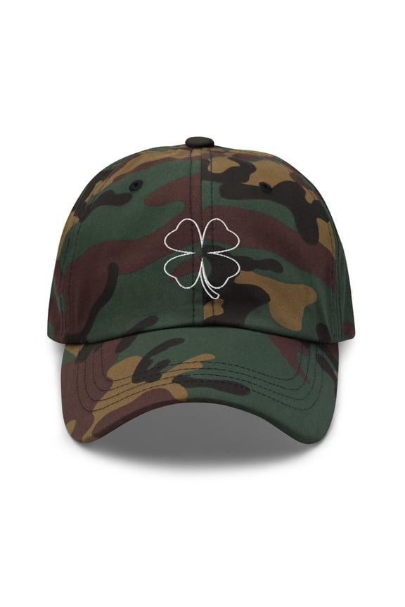 Irish Shamrock Hat, Dad Hat, Irish American Hat, 4 Leaf Clover Embroidered Hat, St. Patrick's Day Hat, Lucky Shamrock Hat, Lucky Hat (Green Camo)