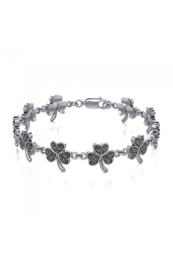 Irish Shamrock Marcasite 925 Sterling Silver Bracelet Celtic Heritage Jewelry
