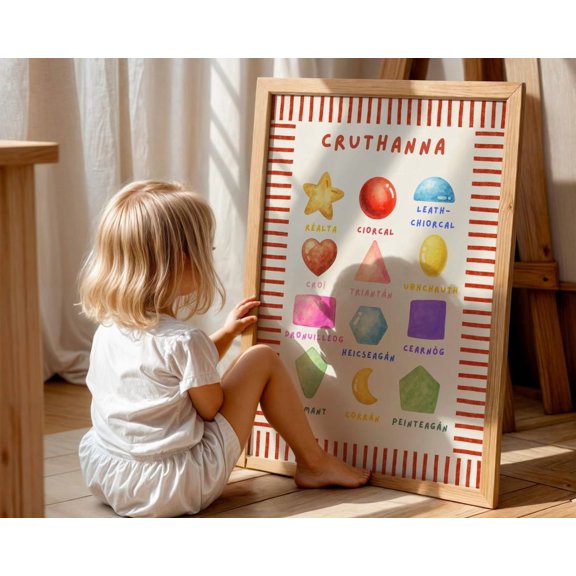 Irish Shapes Poster, Cruthanna Gaeilge Watercolour Print Red Version, Poster Only
