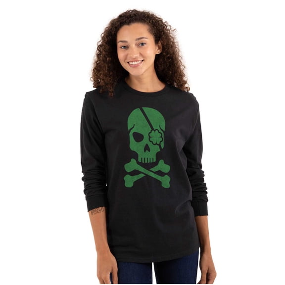 Irish Skull Crossbones St Pattys Day Long Sleeve TShirt Men Women Brisco Brands M