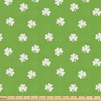 Ambesonne Irish Fabric by the Yard Upholstery, Polka Dots and Shamrocks, 5 Yards, Lime Green White