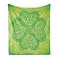 thumbnail image 1 of Irish Soft Flannel Fleece Blanket, Traditional Heart Motifs in Green Tones Monochrome Illustration Swirls, Cozy Plush for Indoor and Outdoor Use, 70" x 90", Green Pale Avocado Green, by Ambesonne, 1 of 5
