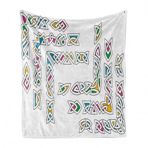 Irish Soft Flannel Fleece Throw Blanket, Celtic Ornament Patterns Set Colorful Vibrant Entangled Gaelic Borders, Cozy Plush for Indoor and Outdoor Use, 60" x 80", Multicolor, by Ambesonne