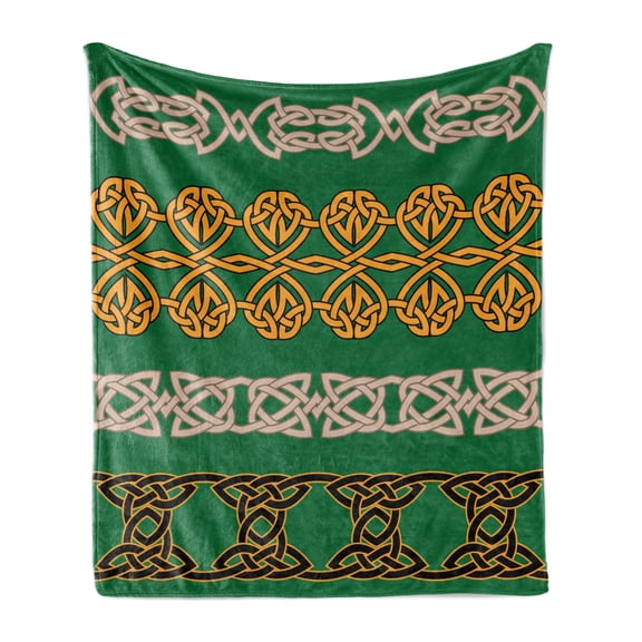 Irish Soft Flannel Fleece Throw Blanket, Traditional Ornaments Intricate Borders Spiral Antique Art, Cozy Plush for Indoor and Outdoor Use, 50" x 60", Multicolor, by Ambesonne