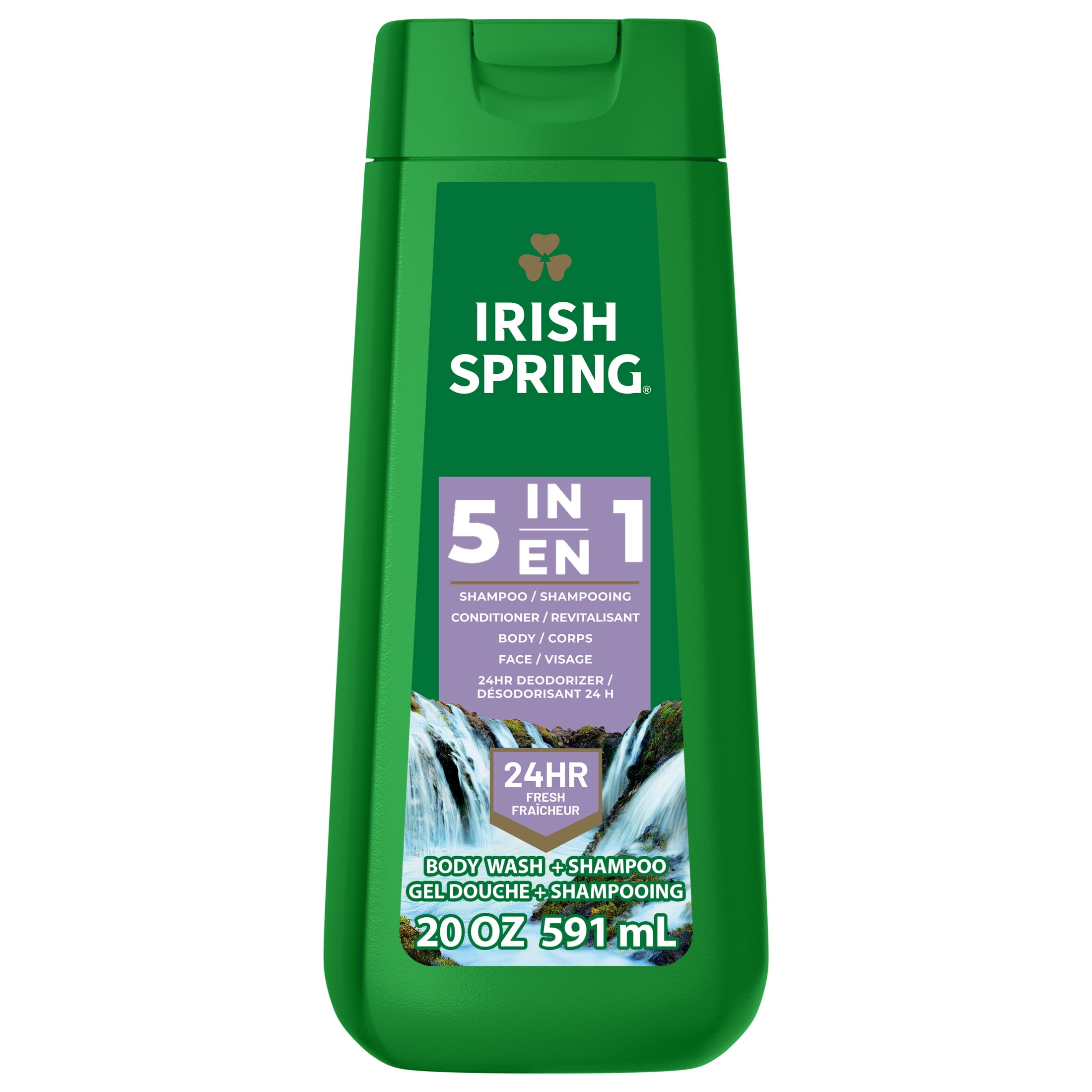 Irish Spring 5 in 1 Body Wash for Men, Combines Shampoo, Conditioner, Body Wash, Face Wash, and 24-Hour Deodorizer, Cool Fresh Scent, 20 fl oz Bottle