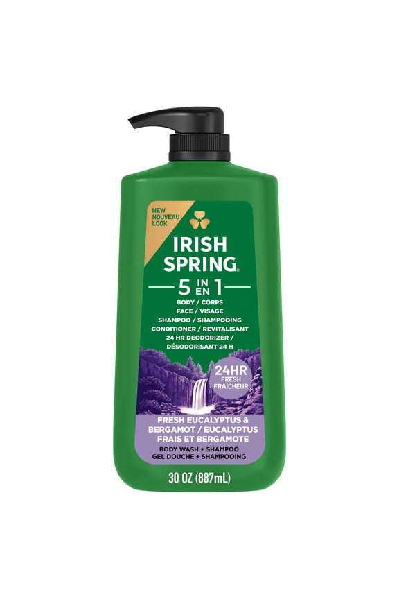 5 in 1 Moisturizing Body Wash for Men, Fresh Eucalyptus & Bergamot Scent, 30 fl oz