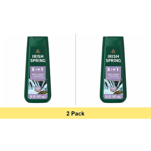 Irish Spring 5 in 1 Moisturizing Body Wash for Men, Fresh Eucalyptus & Bergamot, 20 fl oz - 2 Pack