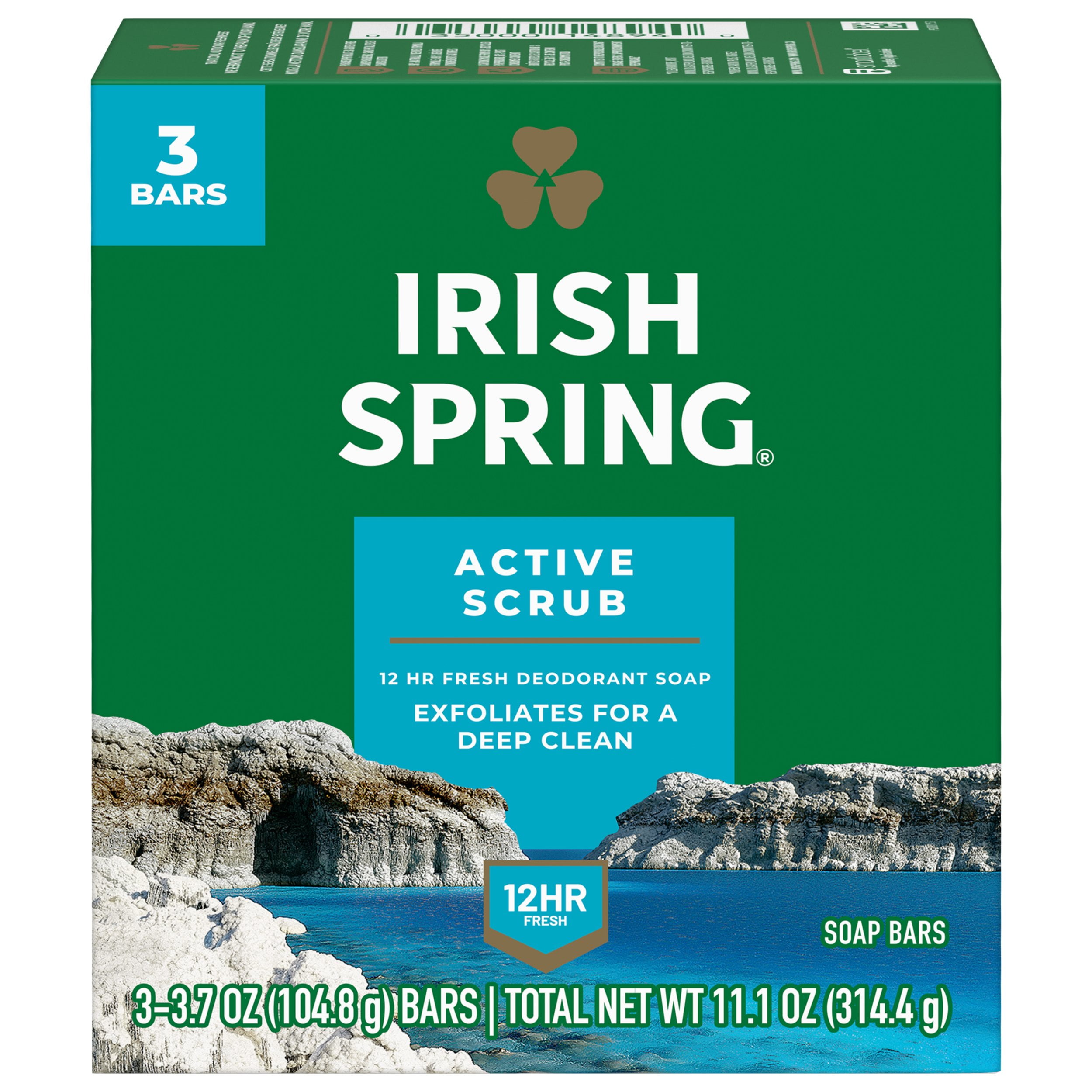 Irish Spring Active Scrub Deodorant Bar Soap for Men - 3 ct (Packaging May Vary)
