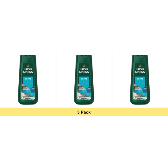 Irish Spring Active Scrub Exfoliating Body Wash for Men, 24-Hour Fresh, 20 fl oz - 3 Pack