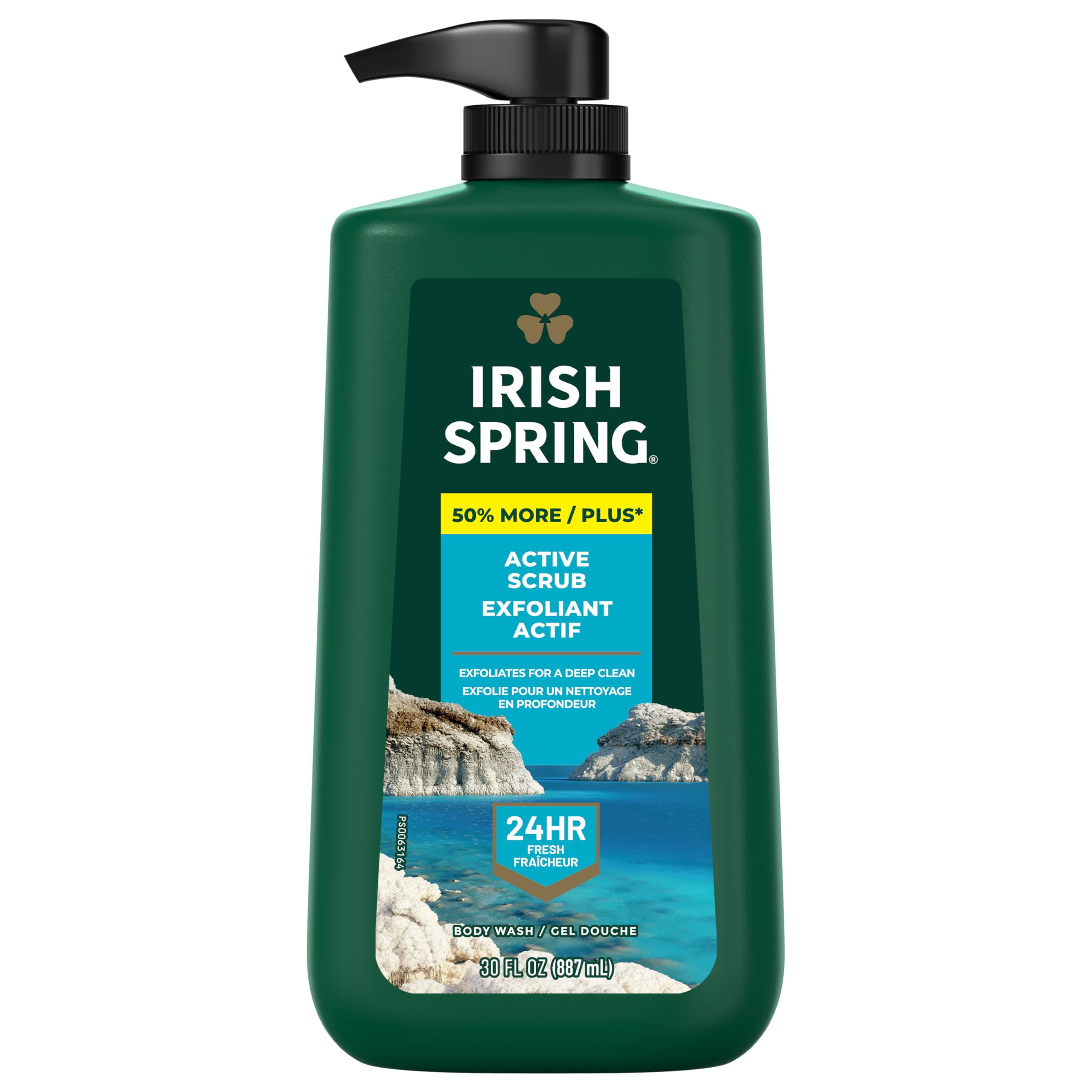 Irish Spring Active Scrub MMF7Exfoliating Body Wash for Men, 24-Hour Fresh, Face and Body Wash, Mens Body Wash, Biodegradable Ingredients, Paraben Free, Cool Fresh Scent, 30 fl oz Pump Bottle
