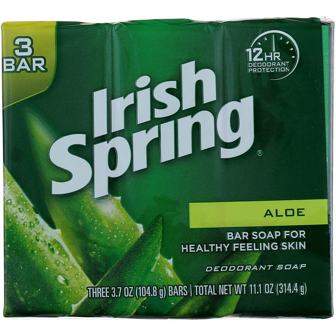 Irish Spring Aloe Bar Deodorant Soap, Healthy Feeling Skin, Unisex, 3 Ct