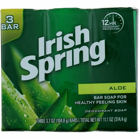 Irish Spring Deodorant Soap Bars w/Aloe, 3.75 oz bars, 3 ea (Pack of 2)