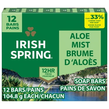 Irish Spring Aloe Mist Deodorant Bar Soap for Men, 3.7 oz Bar (12 Pack)