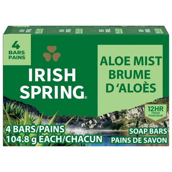 Irish Spring Aloe Mist Deodorant Bar Soap for Men, 12 Hour Fresh Deodorant Soap, 3.7 oz Bar (4 Pack)