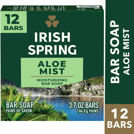 Irish Spring Aloe Mist Deodorant Bar Soap for Men, Feel Fresh All Day, 3.7 oz, 12 Pack