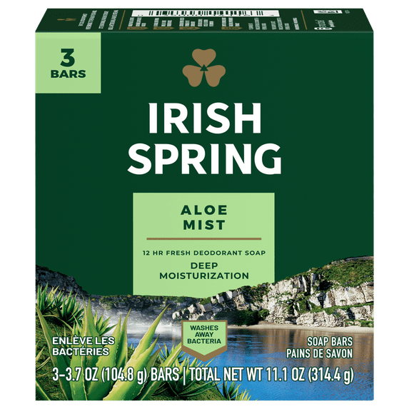 Irish Spring Bar Soap, Aloe Mist Deodorant, All Skin Types, 3.7oz, 3 Pack
