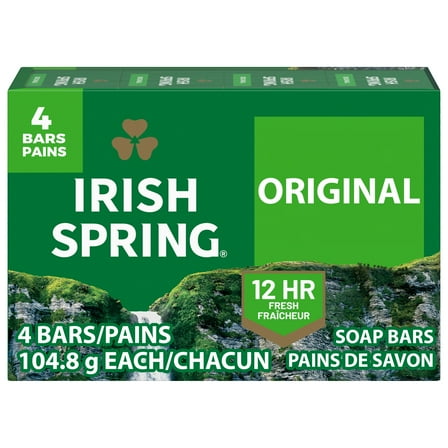Irish Spring Original Deodorant Bar Soap for Men, With Flaxseed Oil, 3.7 oz Bar (4 Pack)