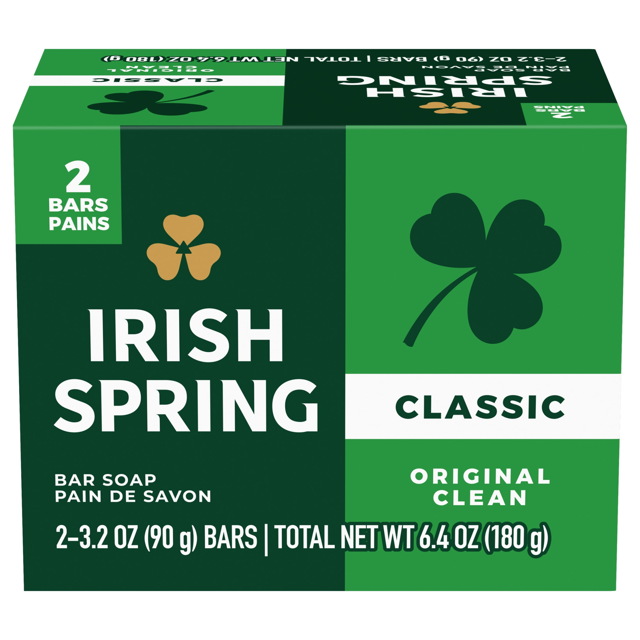 Irish Spring Bar Soap for Men, Original Clean Mens Bar Soap, 2 Pack, 3.2 Oz Soap Bars