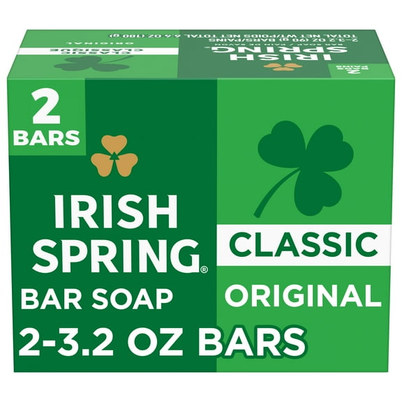 Irish Spring Original Deodorant Bar Soap for Men, With Flaxseed Oil, 3.2 oz Bar (2 Pack)