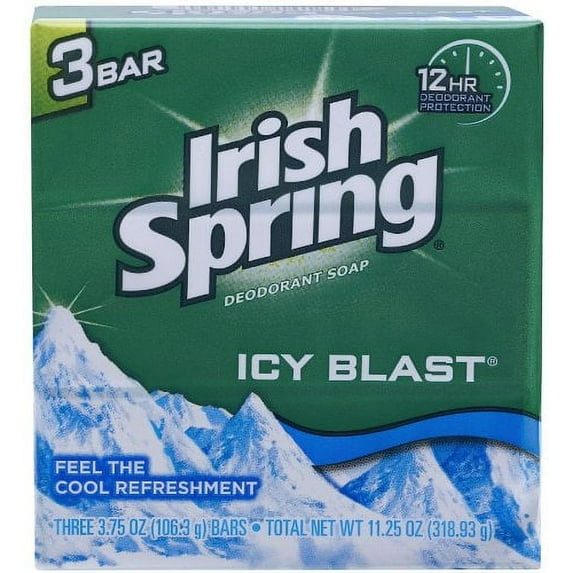 Irish Spring Bath Bar, Icy Blast 3.75 Oz, 3 x 3.75 oz bars (Pack of 8)