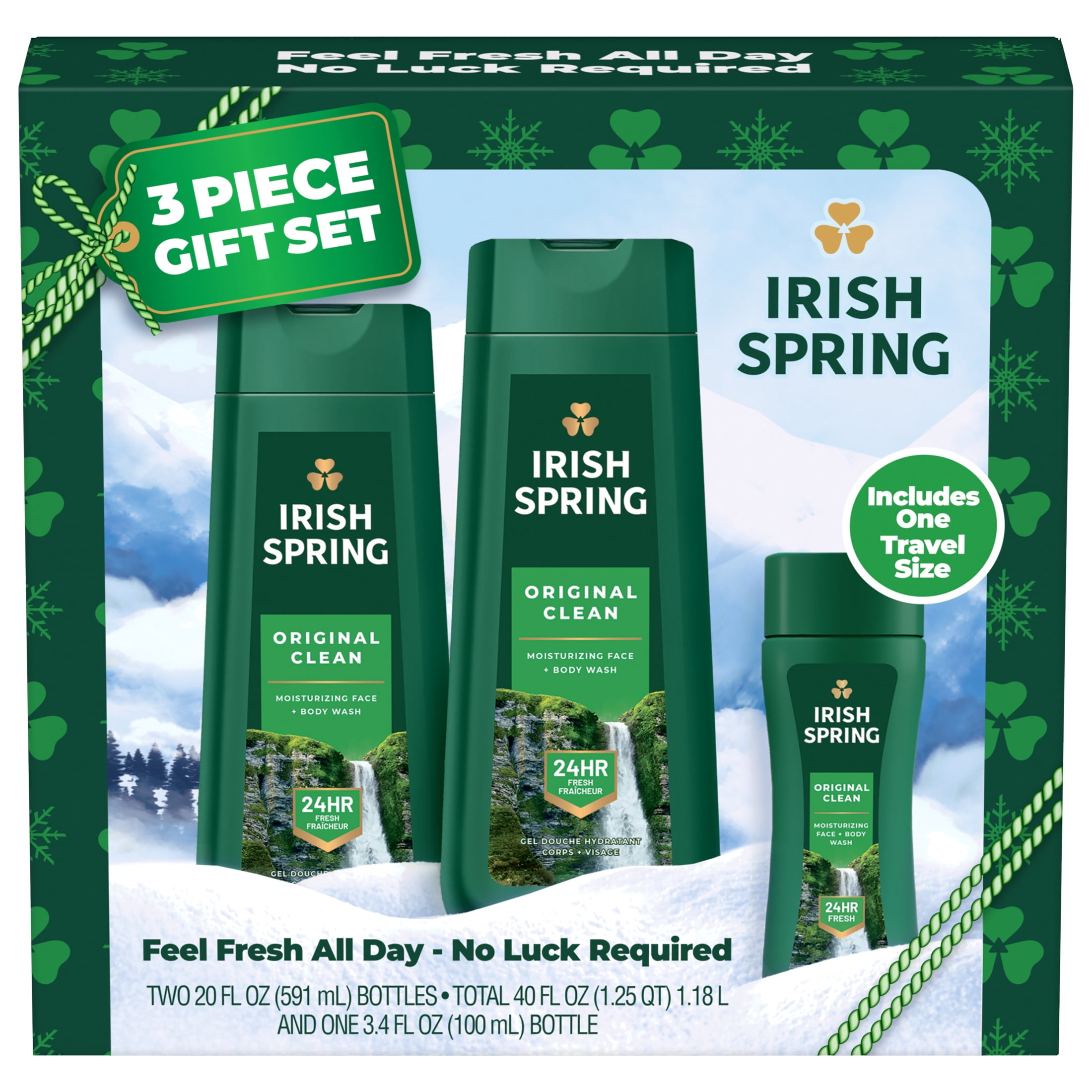 Irish Spring Body Wash Winter Holiday Pack, Original Scent, 3 Piece Gift Set